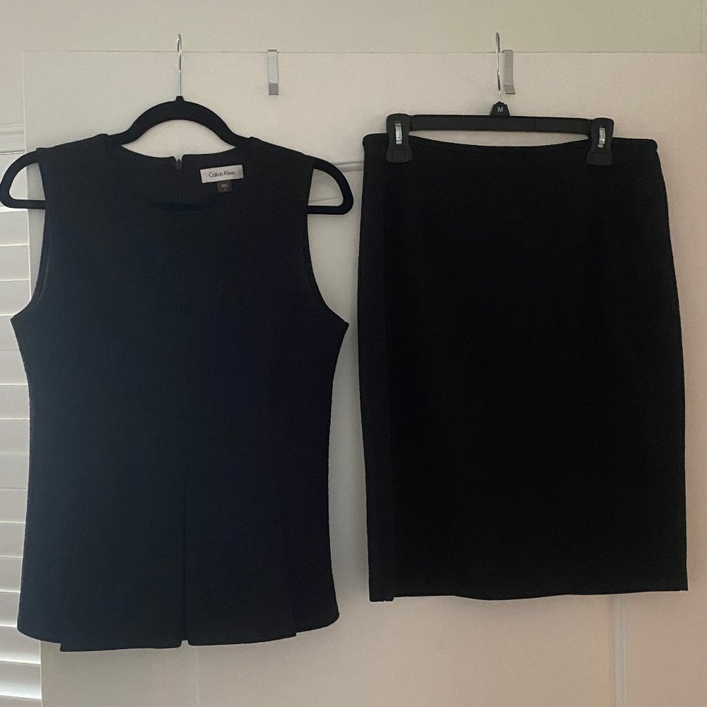 Calvin Klein Two-Piece Black Peplum Top and Skirt (Size S)